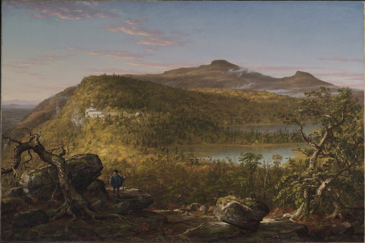 Veduta dei due laghi e della Mountain House, Monti Catskill, mattino da Thomas Cole