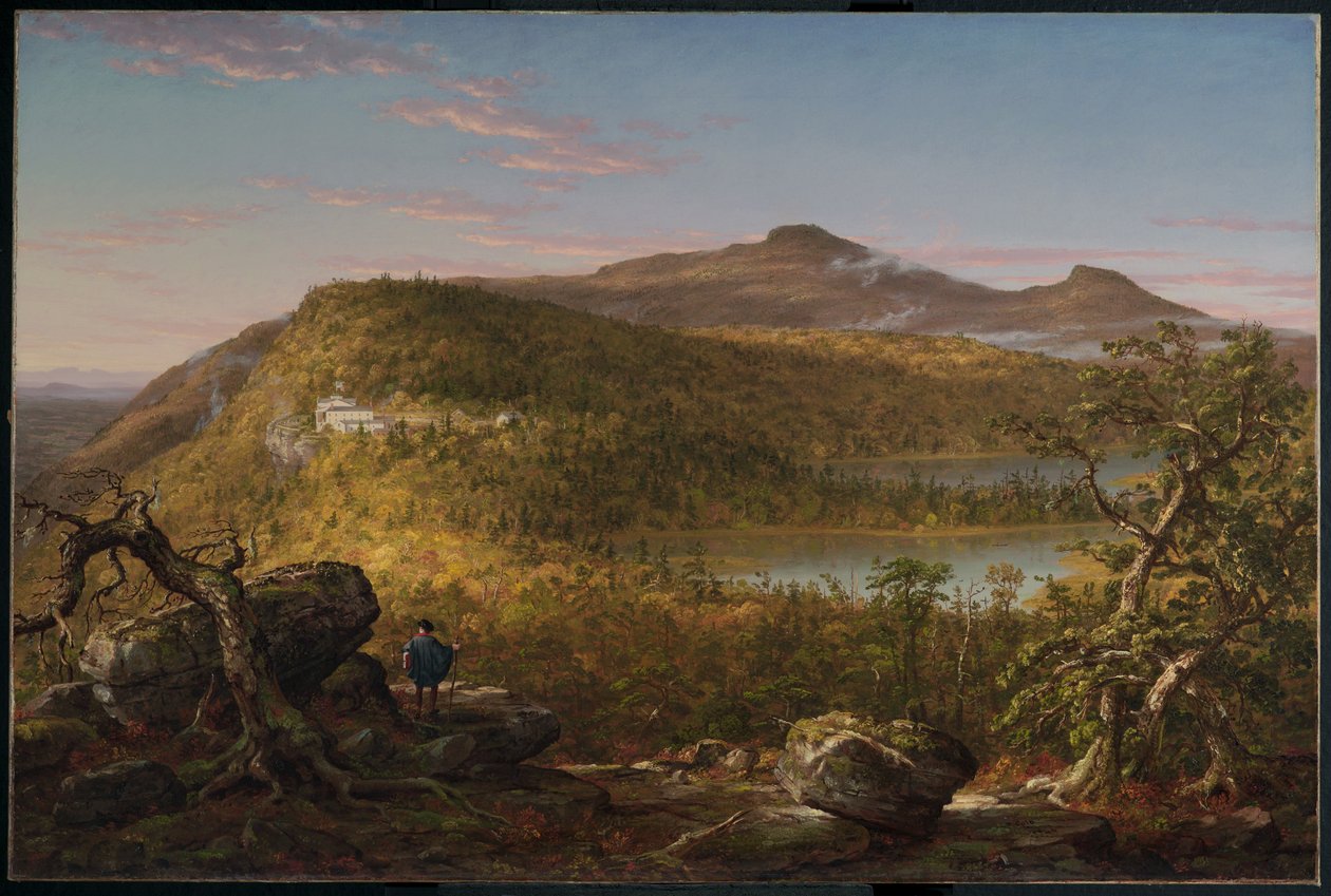 Una vista dei due laghi e della Mountain House, Catskill Mountains, mattina da Thomas Cole