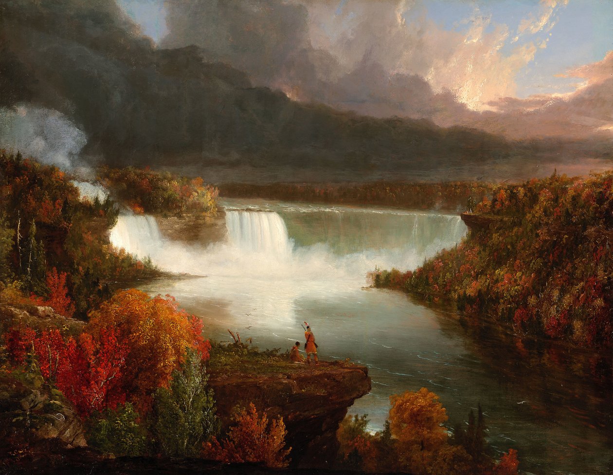Vista lontana delle cascate del Niagara da Thomas Cole