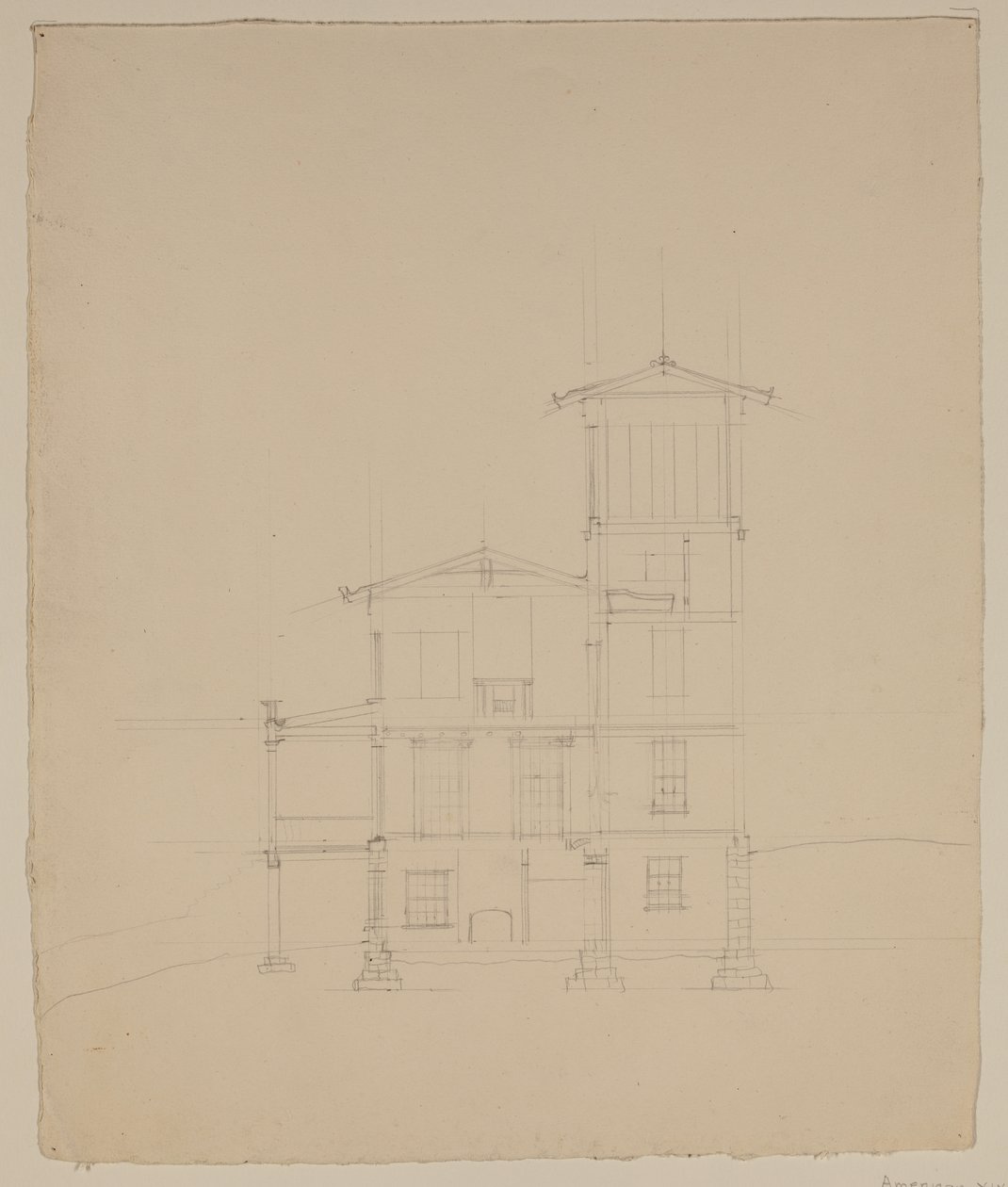 Disegno della villa proposta a Catskill, c.1801-48 da Thomas Cole