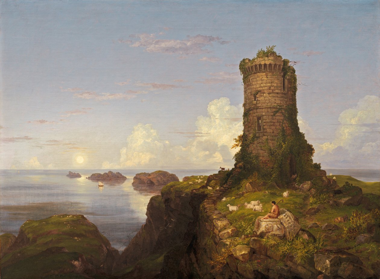 Scena costiera italiana con torre in rovina da Thomas Cole