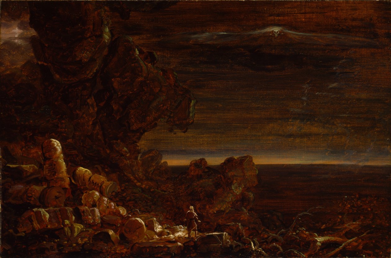 Il pellegrino del mondo alla fine del suo viaggio studio per la serie, La croce e il mondo da Thomas Cole
