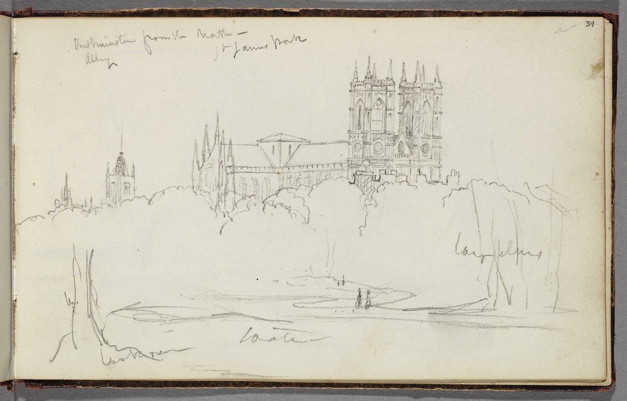 Abbazia di Westminster dal nord, St. James Park, c.1830 da Thomas Cole