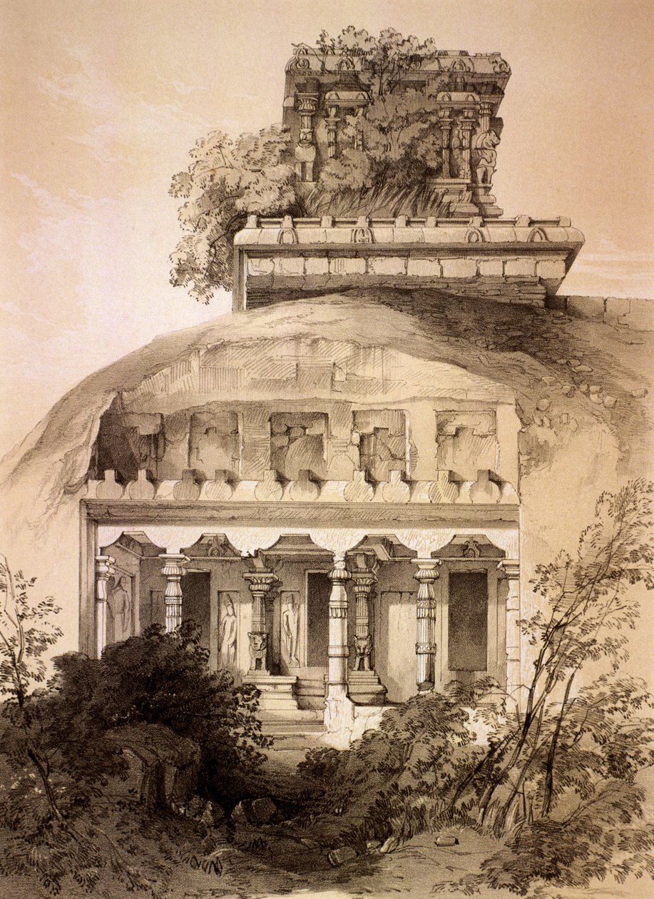 Grotta con Vimana strutturale, Mahavellipore da Thomas Colman Dibdin