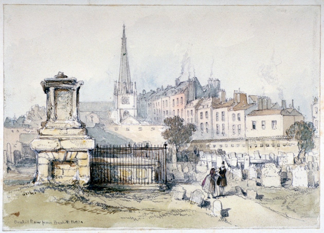 Veduta di Bunhill Row da Bunhill Fields, Finsbury, Islington, Londra, c1860 da Thomas Colman Dibdin
