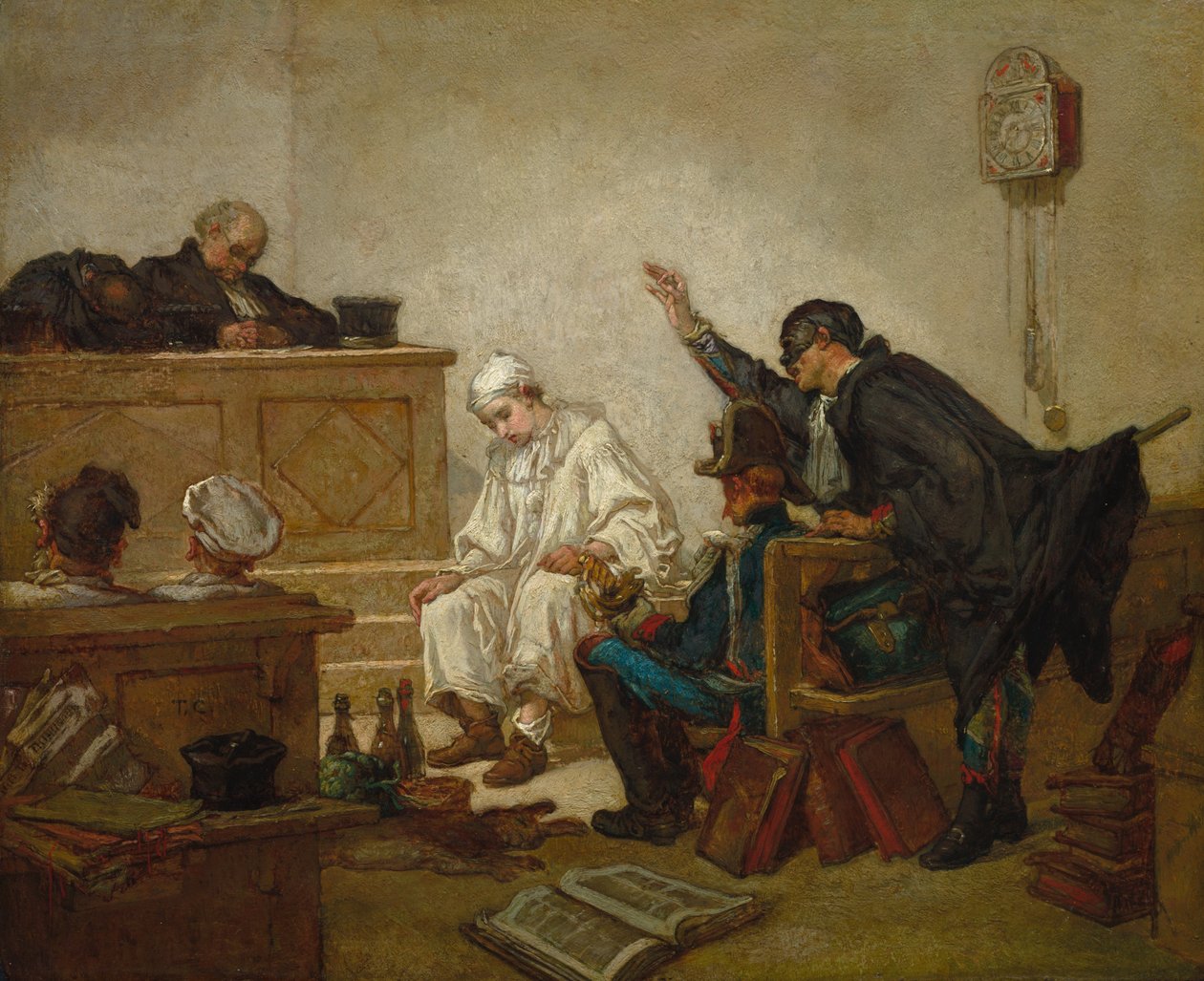 Pierrot in tribunale penale, c.1864-70 da Thomas Couture