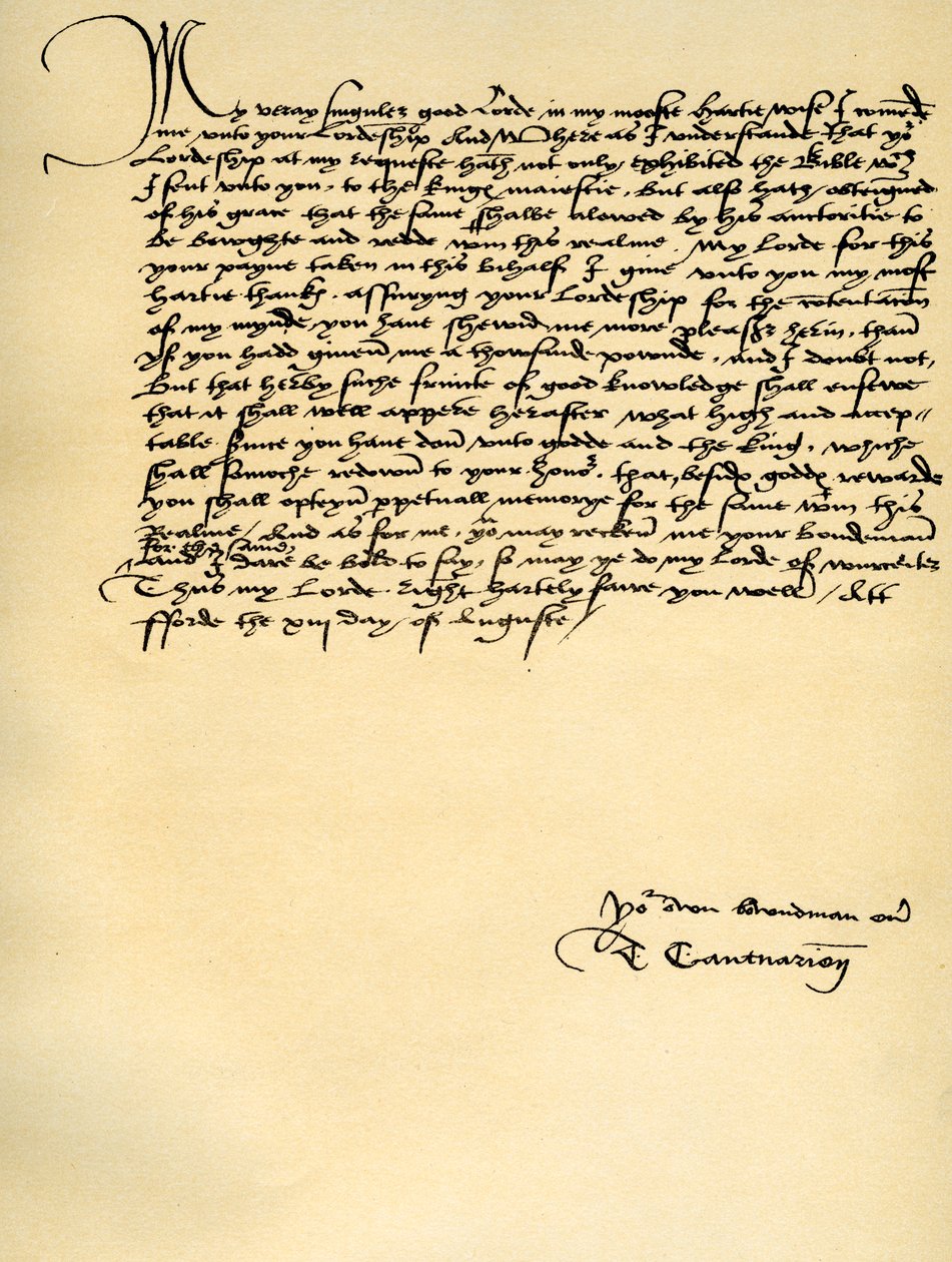 Lettera di Thomas Cranmer a Thomas Cromwell, Ford, 13 agosto 1537 da Thomas Cranmer