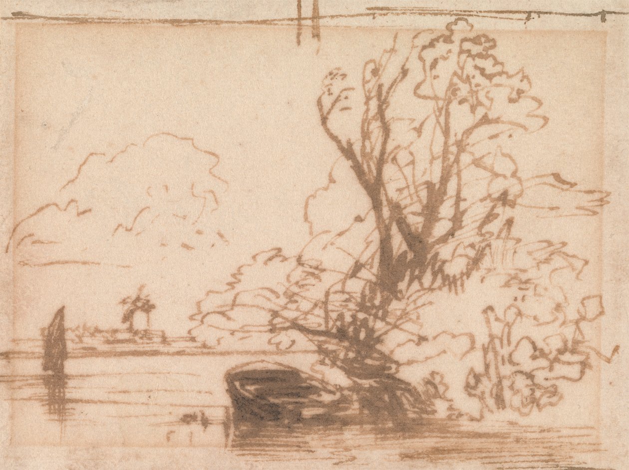 Una barca ormeggiata sulla riva di un fiume da Thomas Creswick