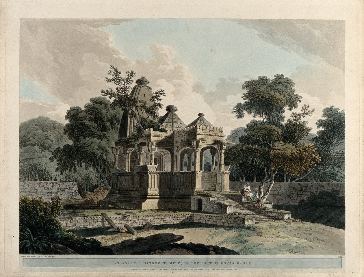 Un antico tempio indù nel Forte di Rotas, Bahar da Thomas Daniell
