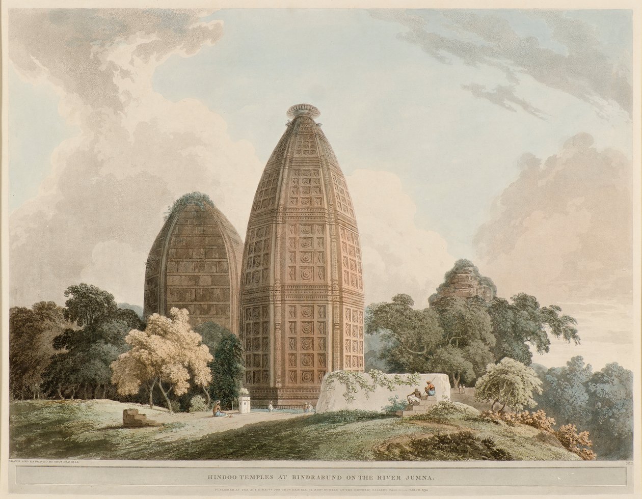 Templi indù a Bindrabund sul fiume Jumna da Thomas Daniell