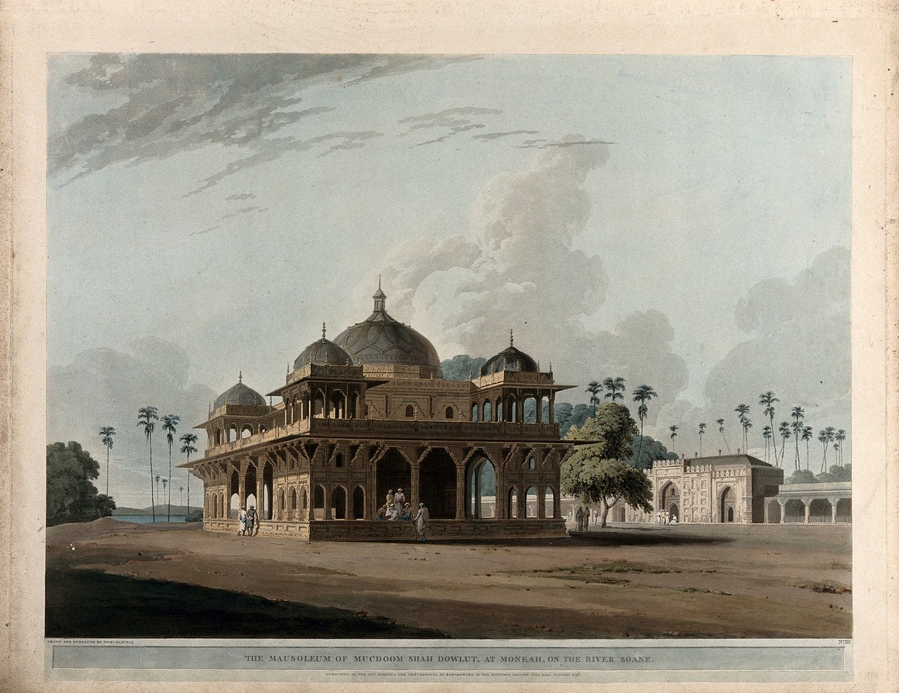 Il mausoleo di Mucdoom Shah Dowlut, a Moneah da Thomas Daniell
