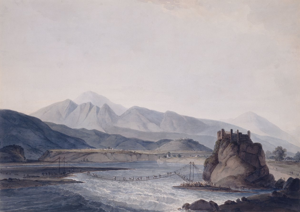 Il ponte di corda, Srinagar, Garhwal, Uttar Pradesh da Thomas Daniell