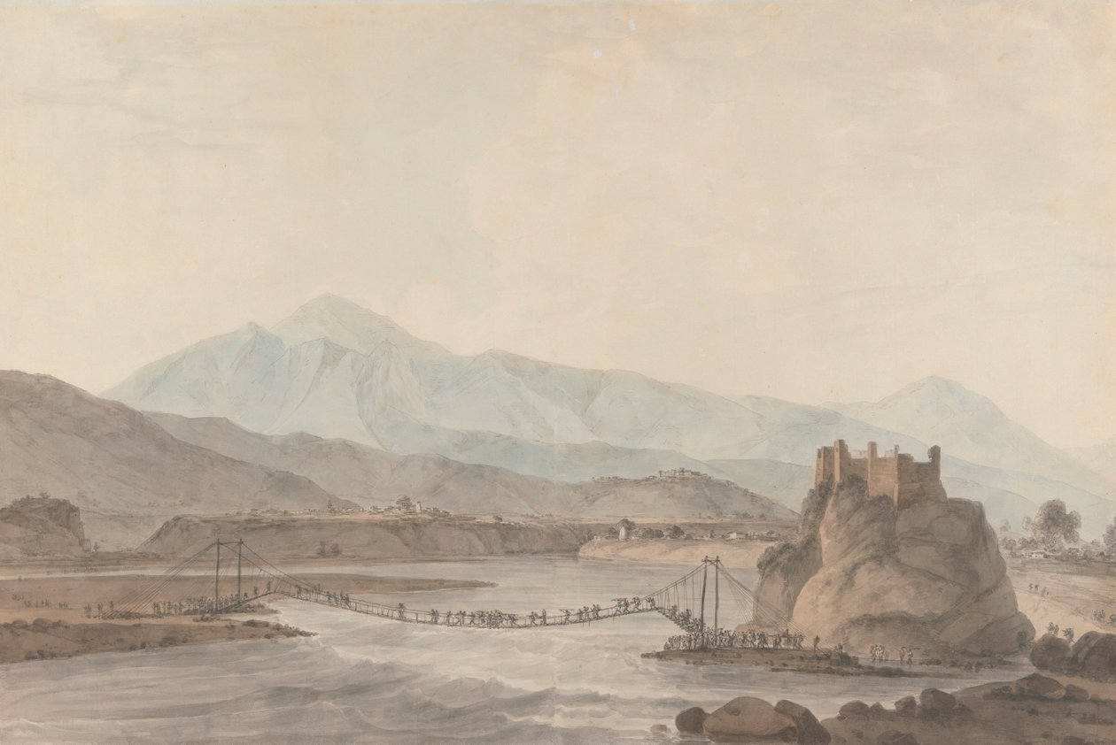 Il ponte di corde a Srinaga da Thomas Daniell