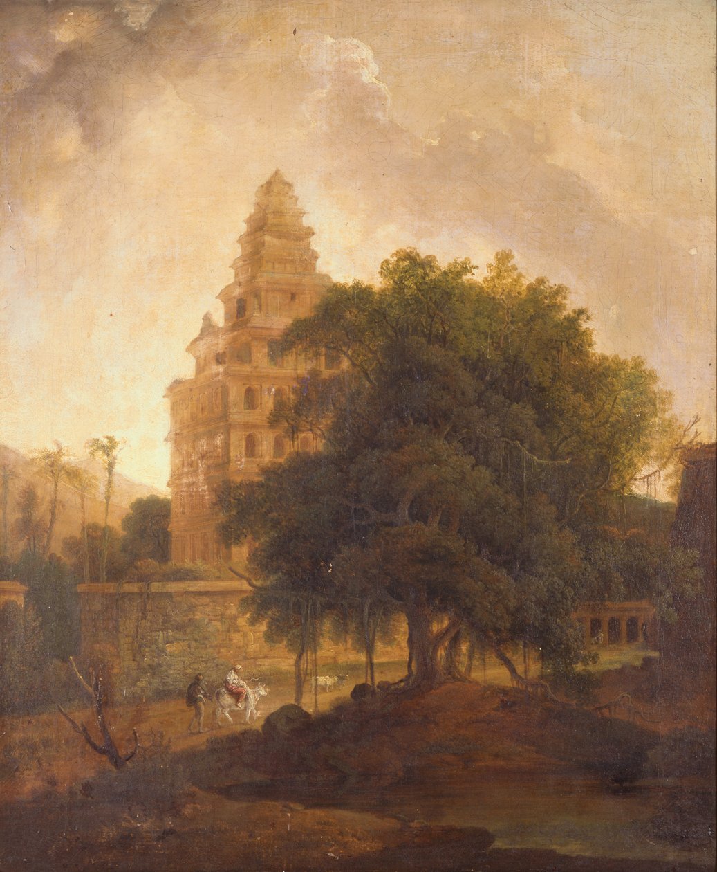 Viaggiatori su un sentiero vicino al Kalyan Mahal, Gingee, Tamil Nadu da Thomas Daniell