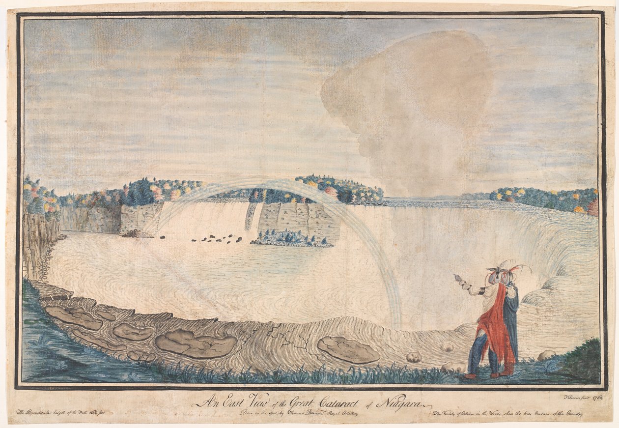Vista orientale della grande cascata del Niagara, 1762 da Thomas Davies
