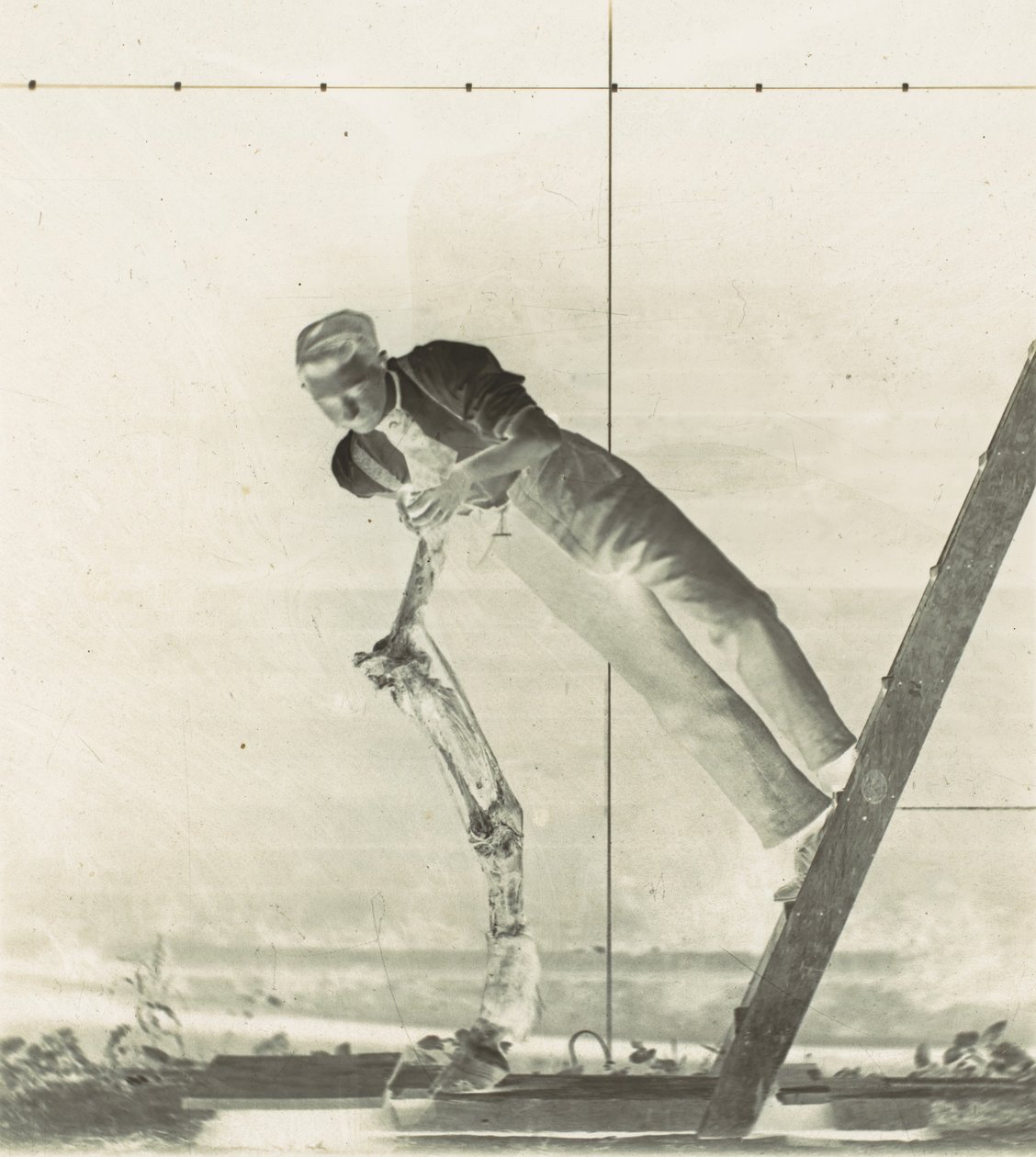 Uomo su una scala con la gamba di un cavallo sezionata, anni 1880 da Thomas Eakins