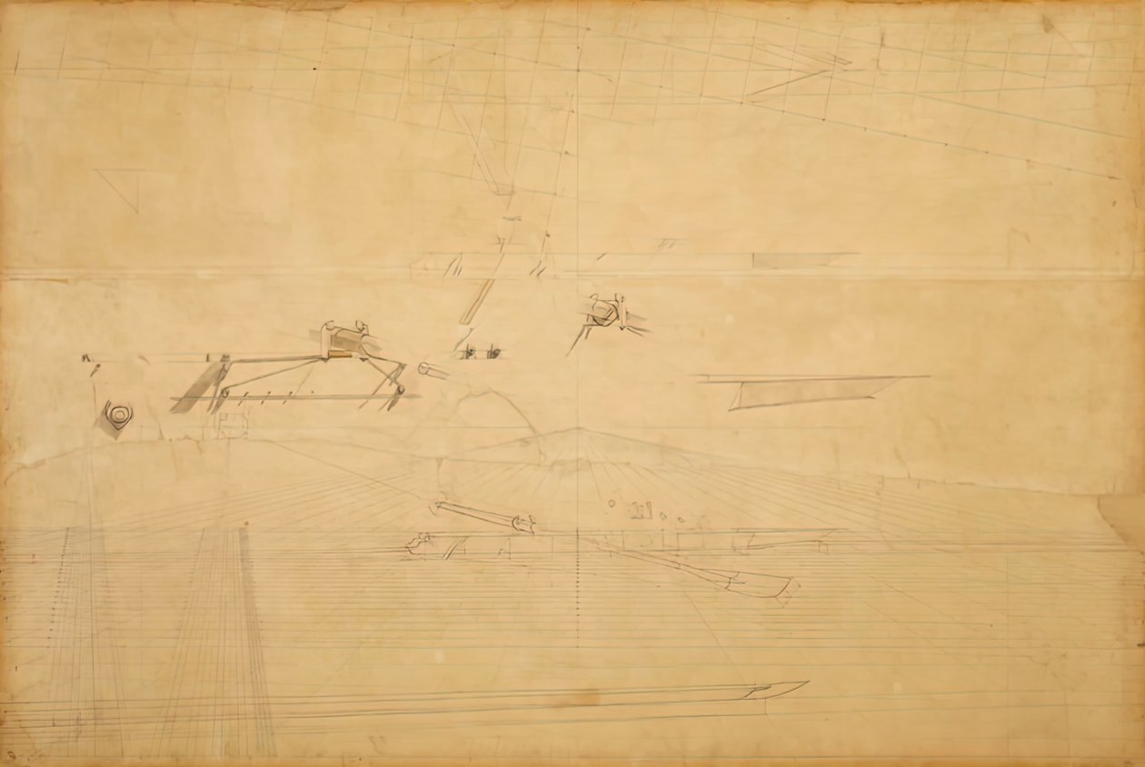 Disegno prospettico per i fratelli Biglin che girano il palo da Thomas Eakins