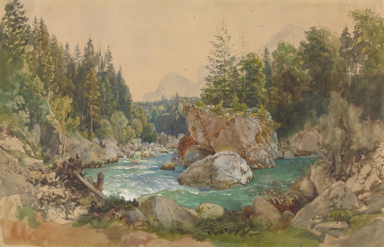 Paesaggio fluviale boscoso nelle Alpi da Thomas Ender