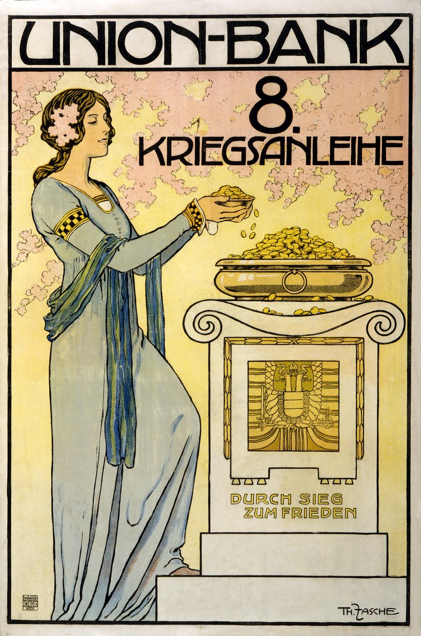Campagna di raccolta fondi austriaca Union-Bank, 8. Kriegsanleihe; durch Sieg zum Frieden, pub. 1918 da Thomas Fasche
