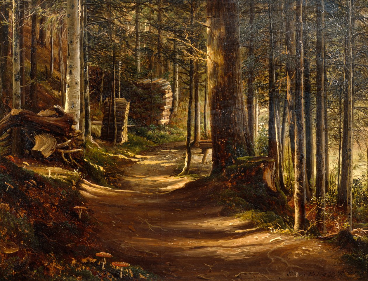 Strada nella foresta di conifere da Thomas Fearnley