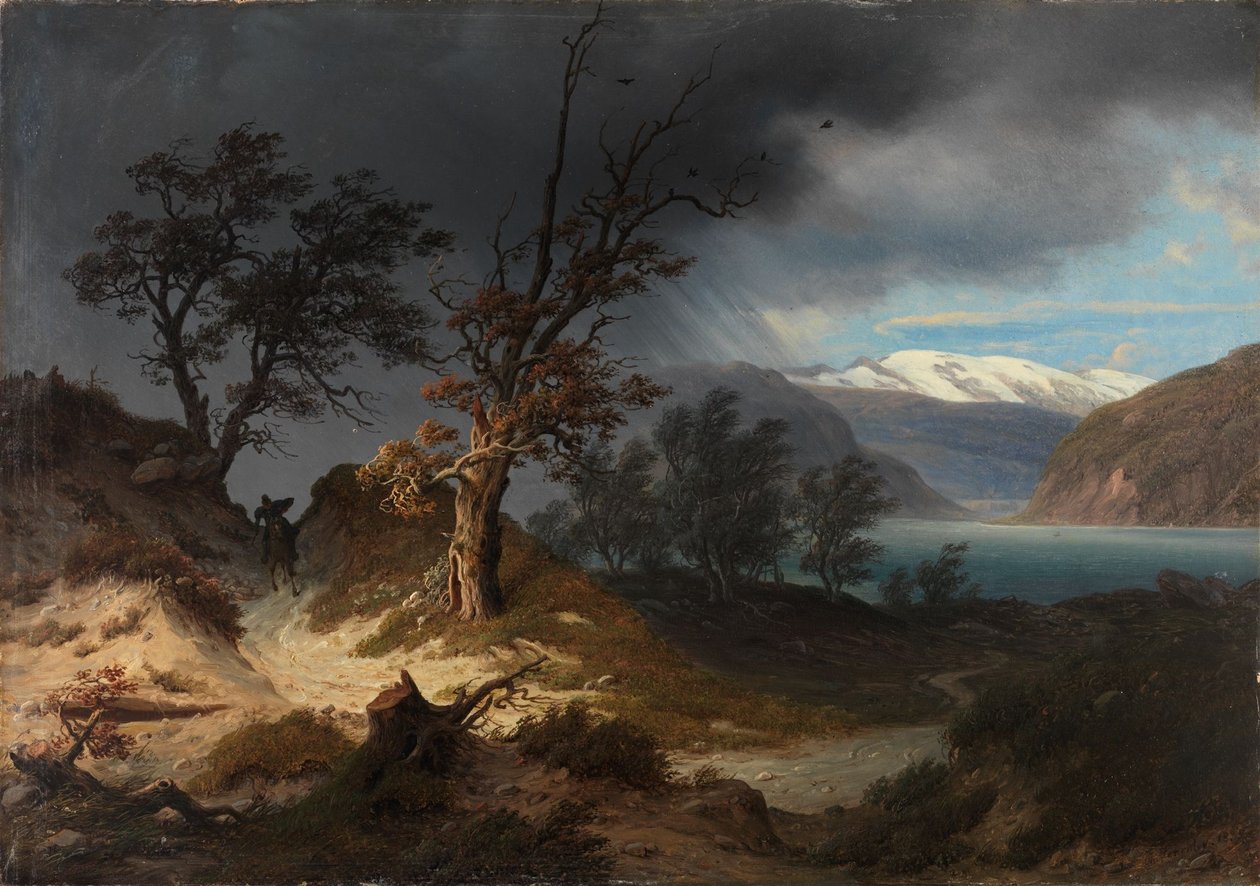 Paesaggio tempestoso con un cavaliere da Thomas Fearnley