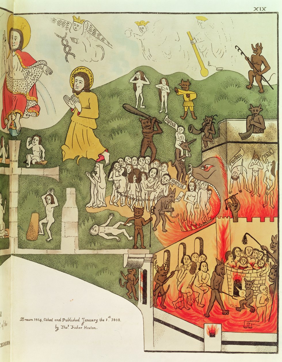 Il Giudizio Universale, dopo un dipinto originale nella Cappella della Trinità a Stratford Upon Avon, Warwickshire da Thomas Fisher Hoxton