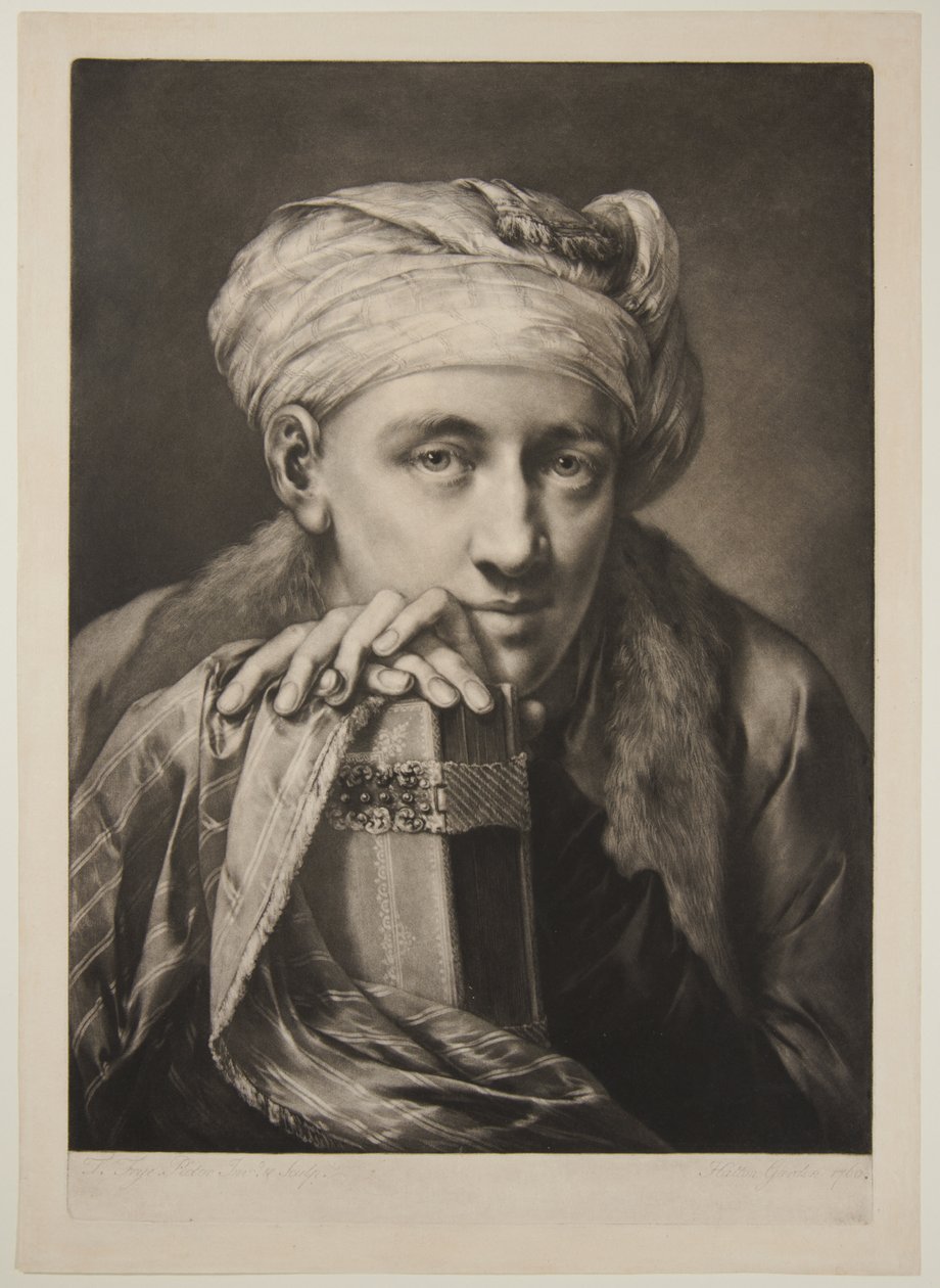 Mann mit Turban, der sich auf ein Buch stützt da Thomas Frye