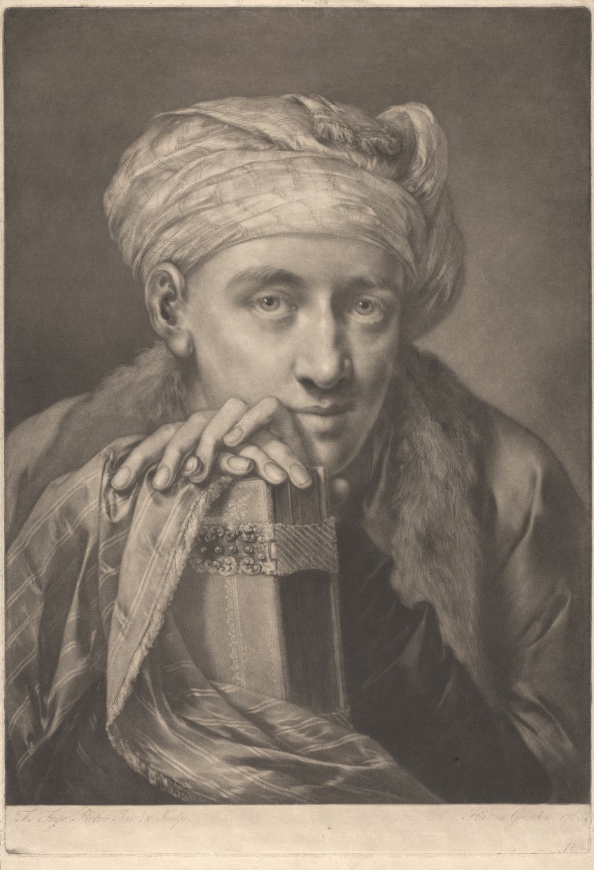 Porträt eines Mannes mit Turban, auf ein Buch gelehnt da Thomas Frye