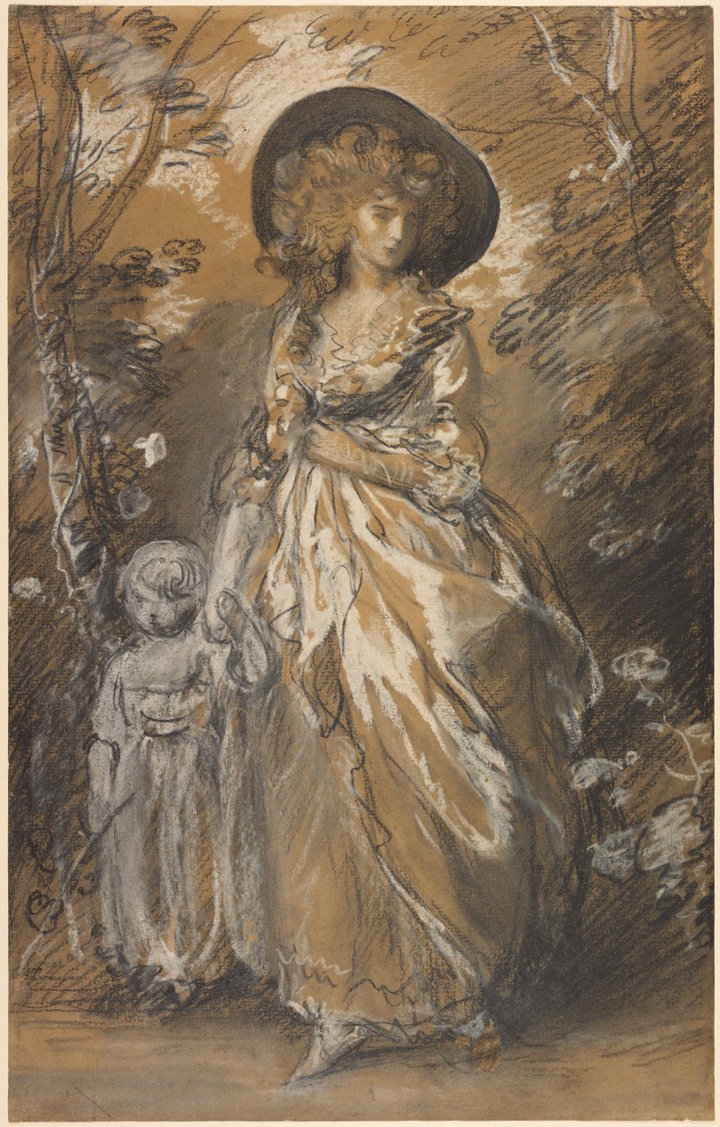 Una signora che passeggia in un giardino con un bambino da Thomas Gainsborough
