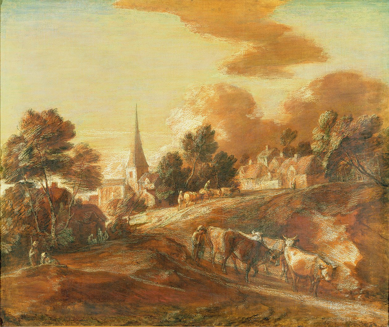 Un villaggio immaginario boscoso con mandriani e bestiame, c.1771-72 da Thomas Gainsborough