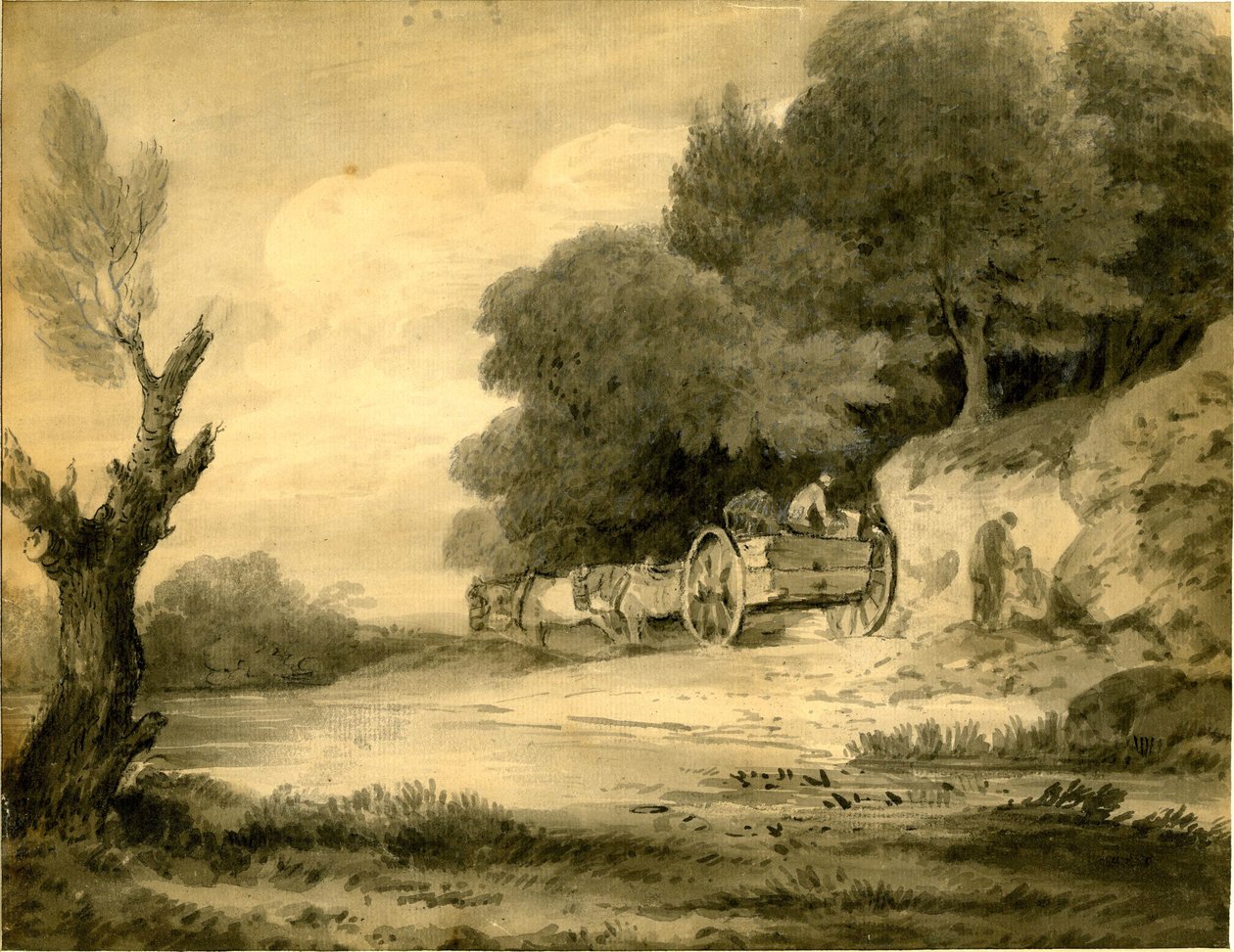 Figure con carro a bordo strada, disegno di Thomas Gainsborough da Thomas Gainsborough