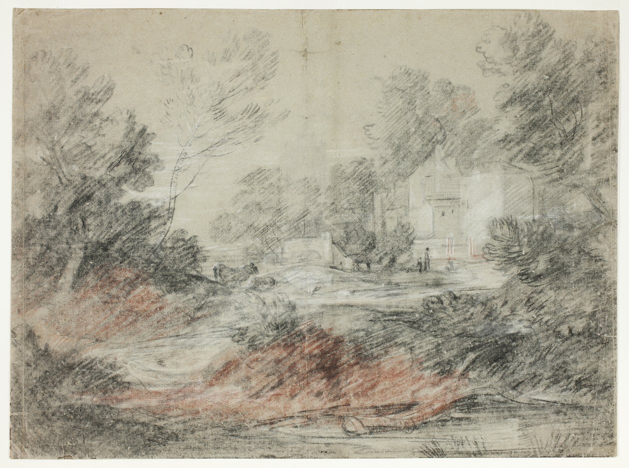 Paesaggio con edifici vicino a un ruscello da Thomas Gainsborough