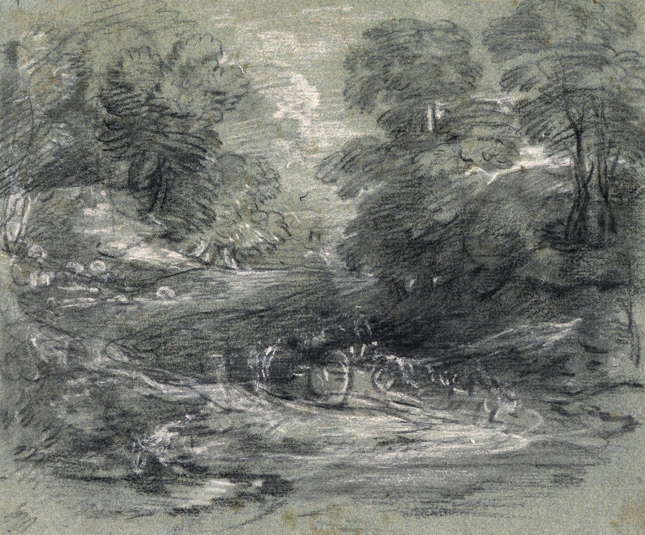 Paesaggio con carro agricolo su un sentiero tortuoso tra gli alberi da Thomas Gainsborough