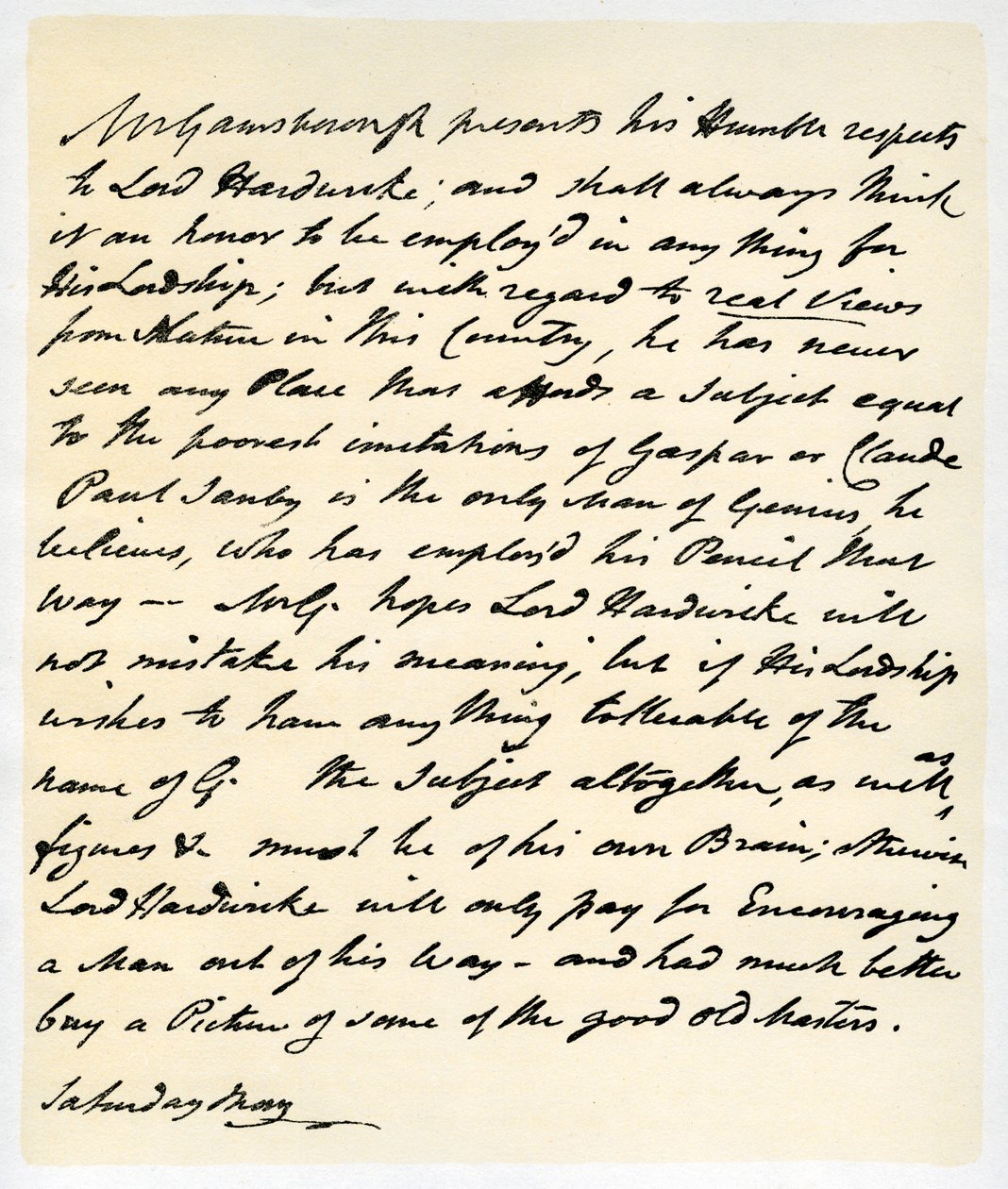 Lettera di Thomas Gainsborough a Lord Hardwicke, c1760-1770 da Thomas Gainsborough