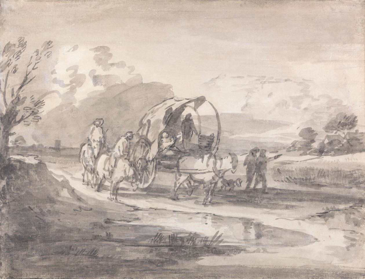 Paesaggio aperto con cavalieri e carro coperto da Thomas Gainsborough