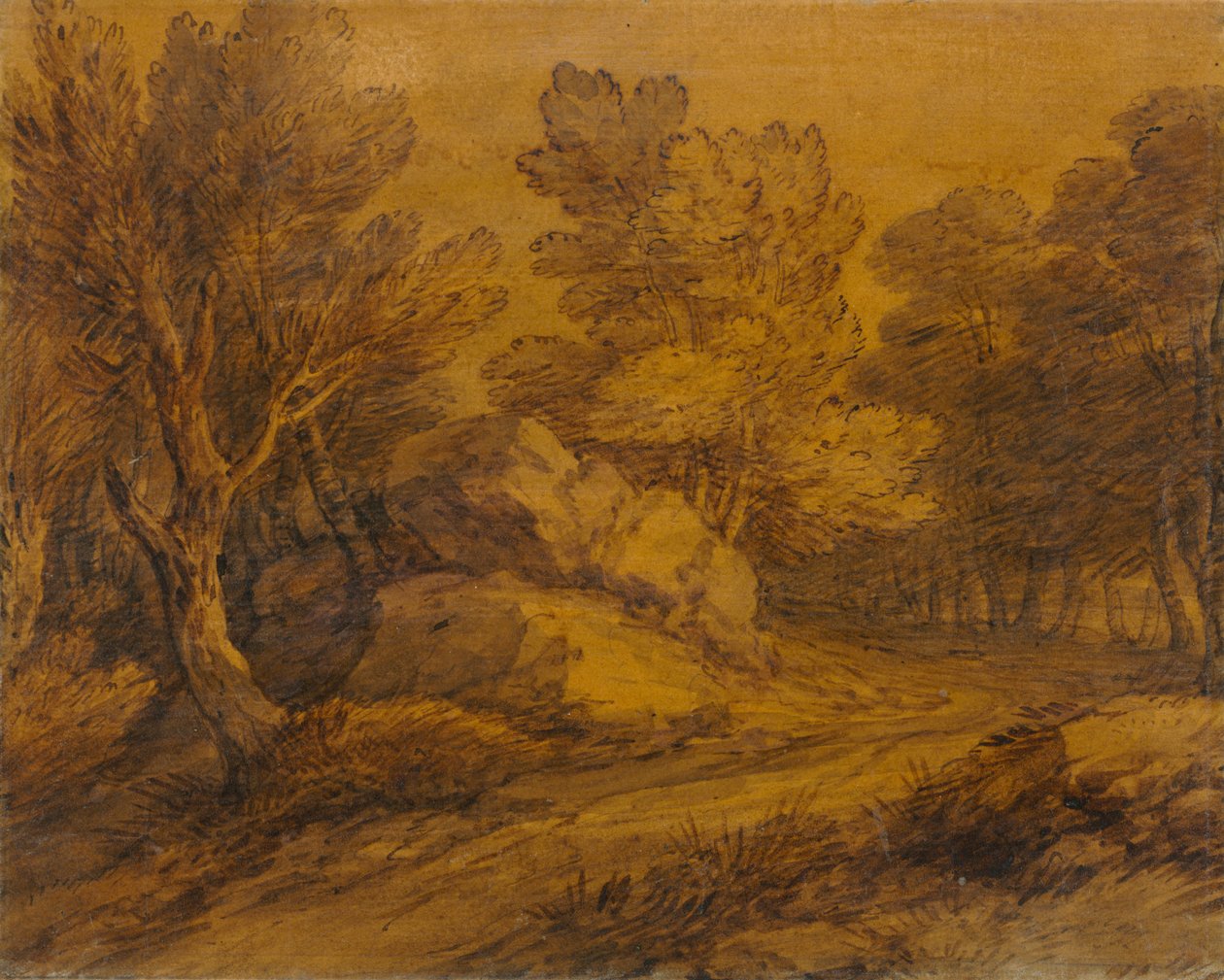 Scena con una strada che si snoda attraverso un bosco da Thomas Gainsborough