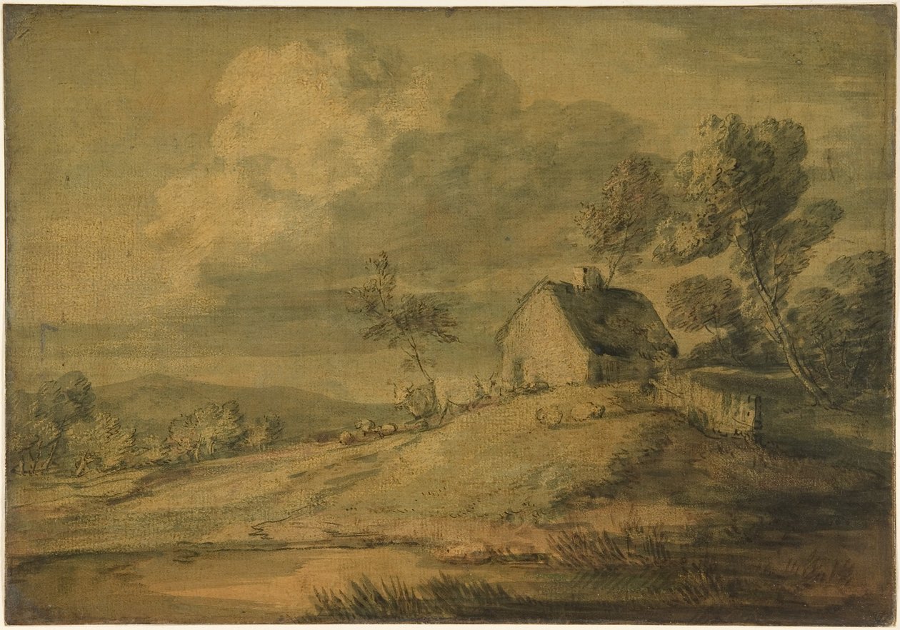 Paesaggio boscoso con cottage, mucche e pecore da Thomas Gainsborough