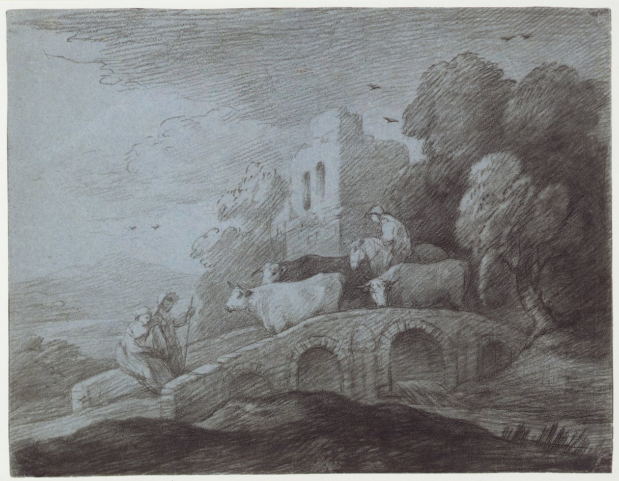 Paesaggio boscoso con mandriano che guida il bestiame da Thomas Gainsborough
