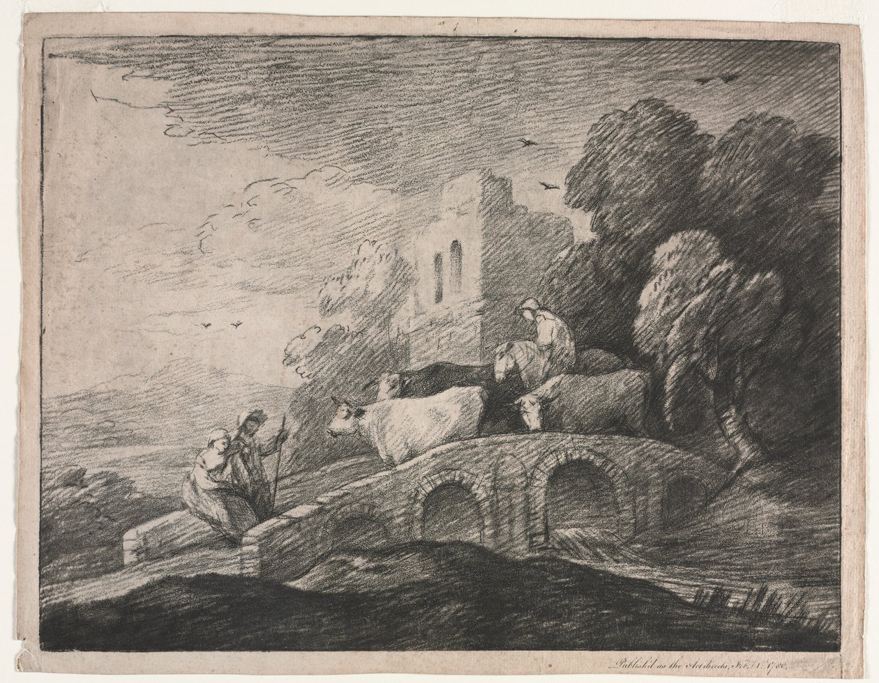 Paesaggio boscoso con mandriani che guidano il bestiame da Thomas Gainsborough