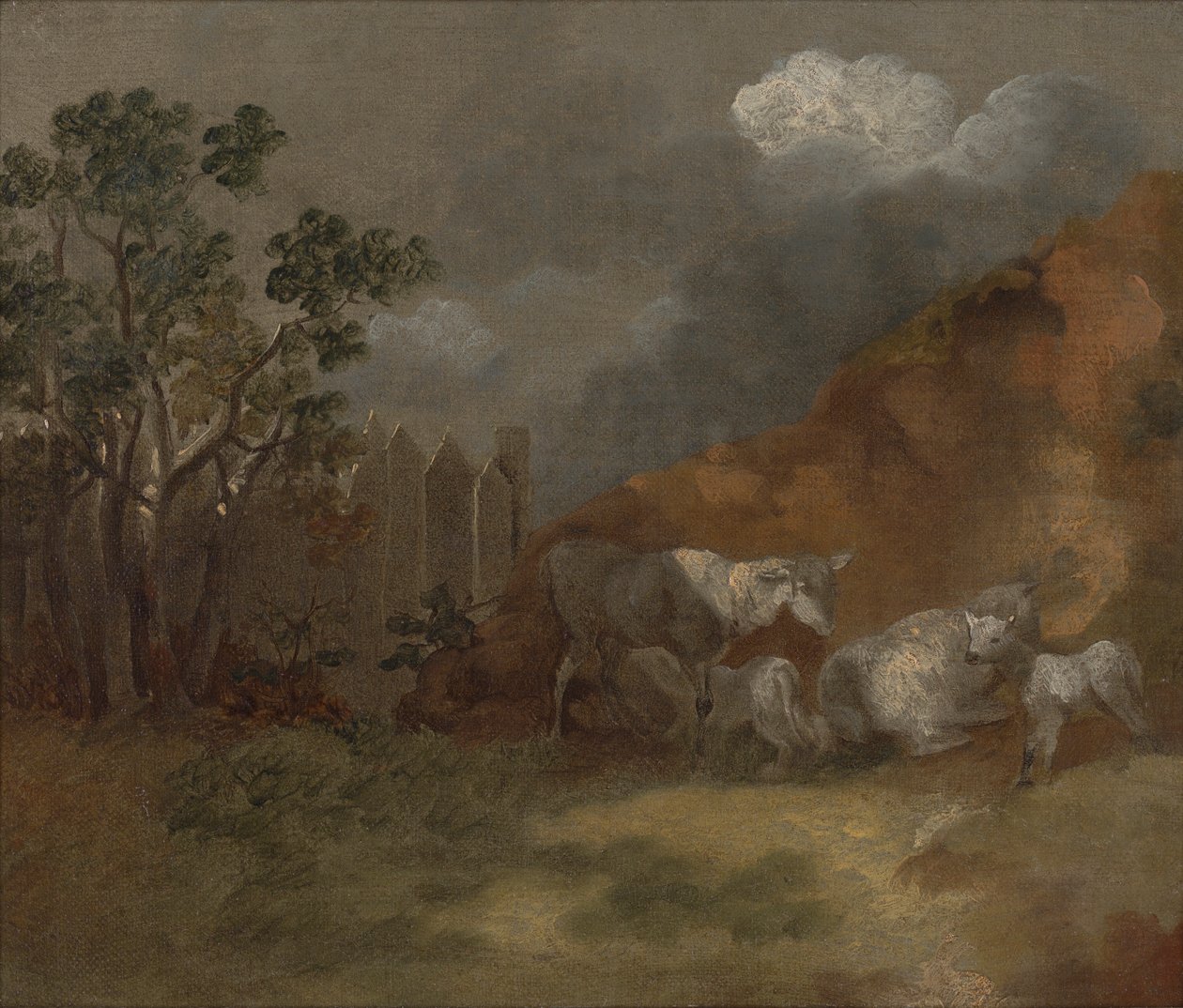 Pecore e agnelli vicino a una recinzione da Thomas Gainsborough RA