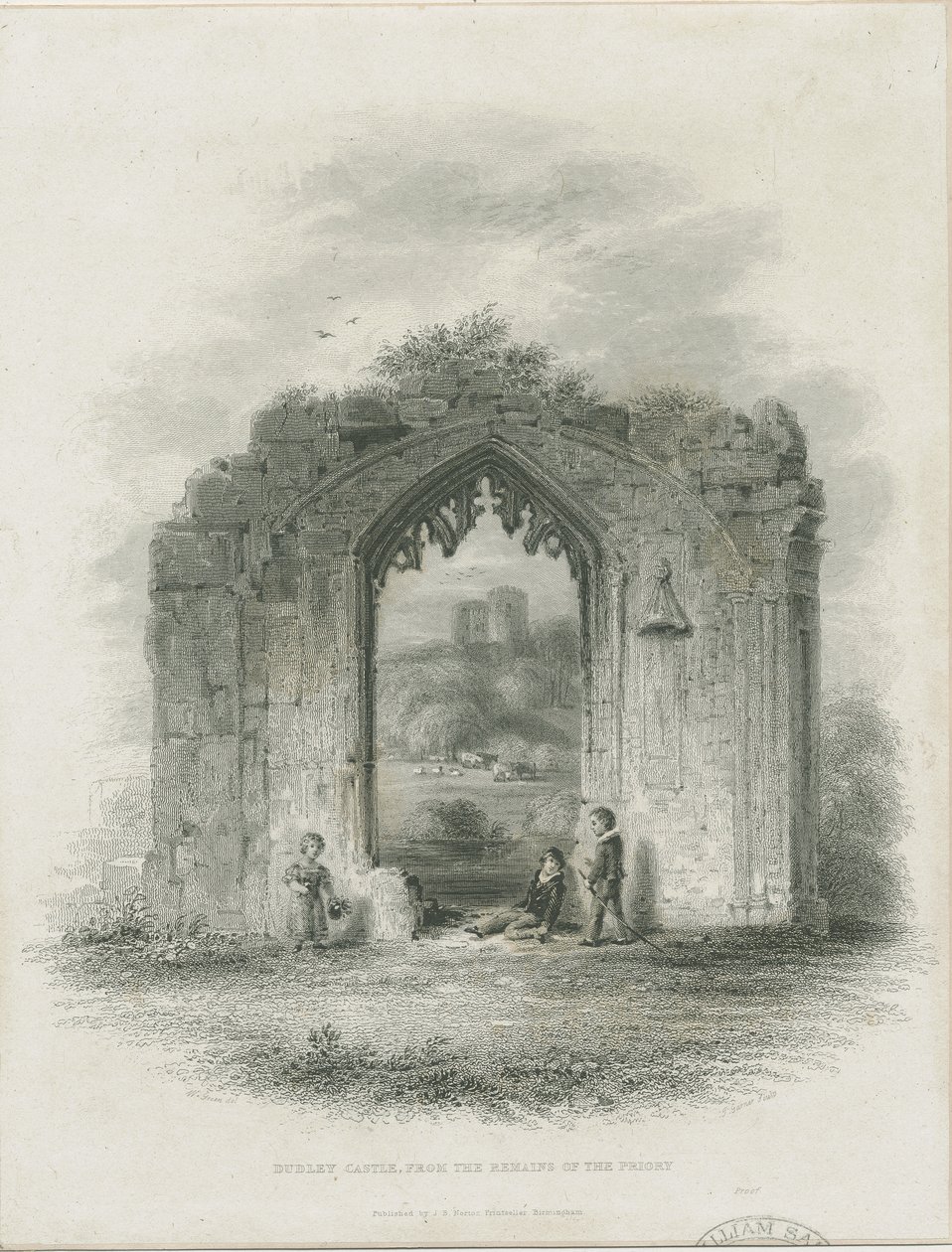 Castello di Dudley - Il Mastio: incisione (vignettata), nd [?19th cent] da Thomas Garner