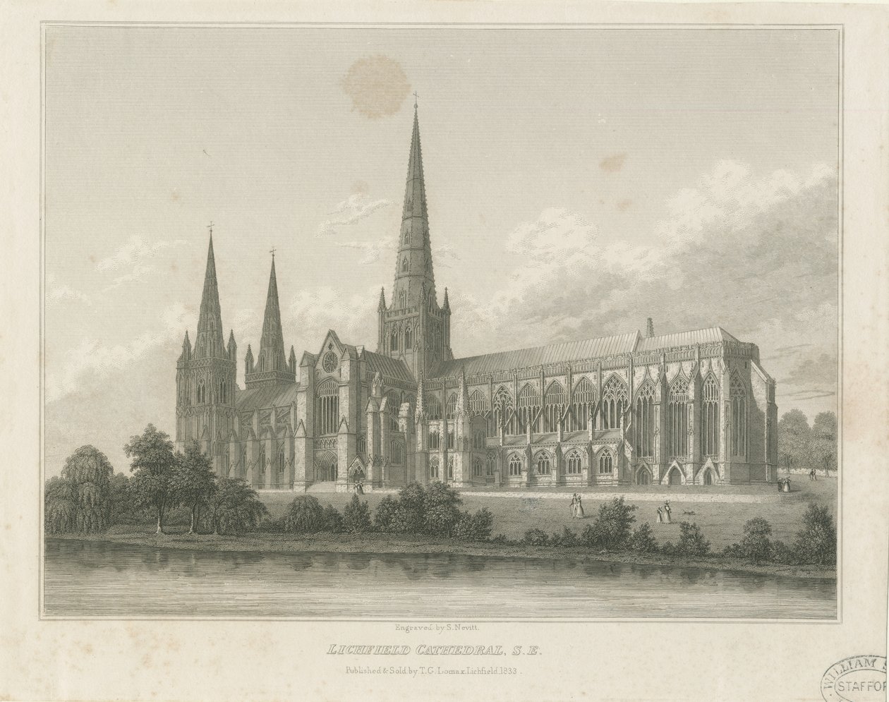 Cattedrale di Lichfield - Vista Sud-Est: incisione da Thomas George Lomax