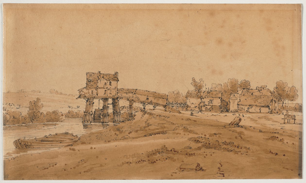 Una Selezione di Venti delle Vedute Più Pittoresche di Parigi: Il Mulino ad Acqua sopra il Ponte di Charenton da Thomas Girtin