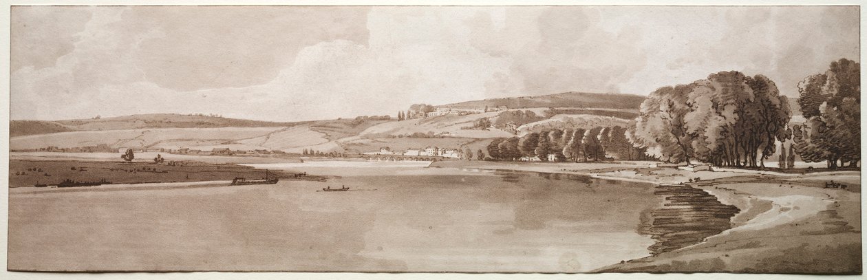 Una selezione di venti delle vedute più pittoresche di Parigi: Vista di Belle Vue & Pont de Sève, 1802 da Thomas Girtin