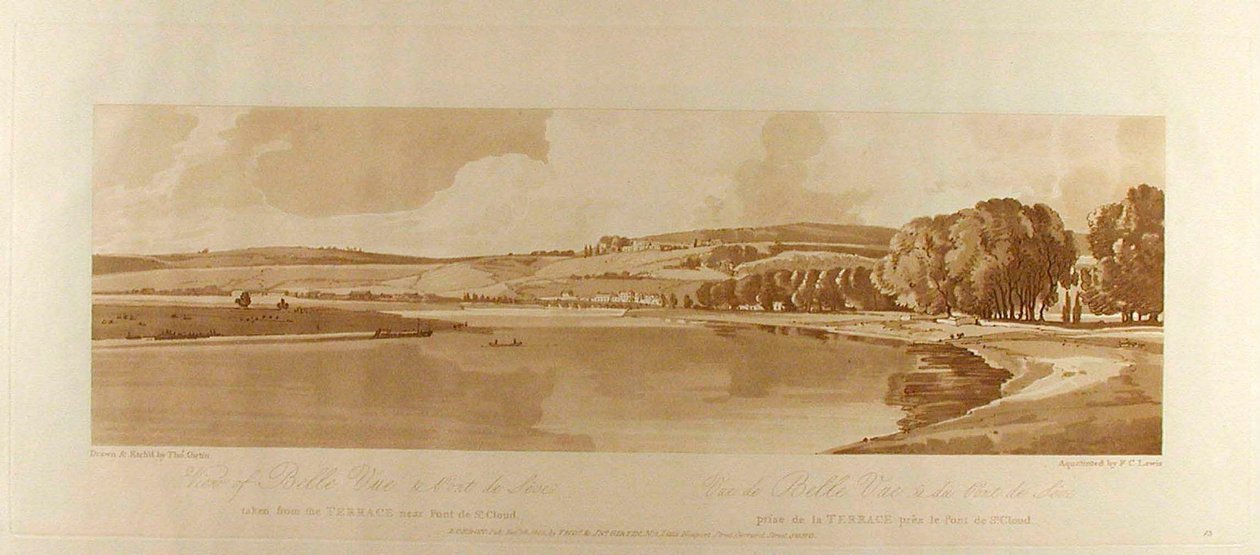 Blick auf Belle Vue & Pont du Sève von der Terrasse in der Nähe von Pont du St. Cloud da Thomas Girtin