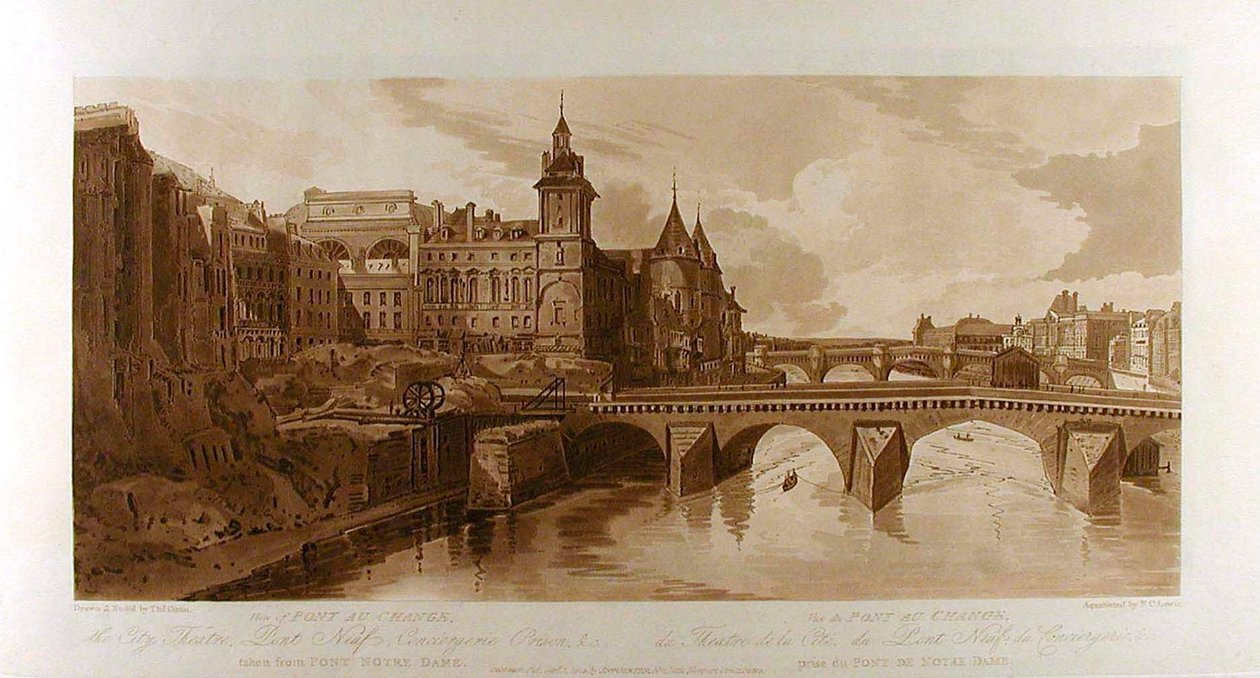 Veduta del Pont au Change, del Teatro della Città, del Pont Neuf, della prigione della Conciergerie ecc., presa dal Pont Notre-Dame da Thomas Girtin