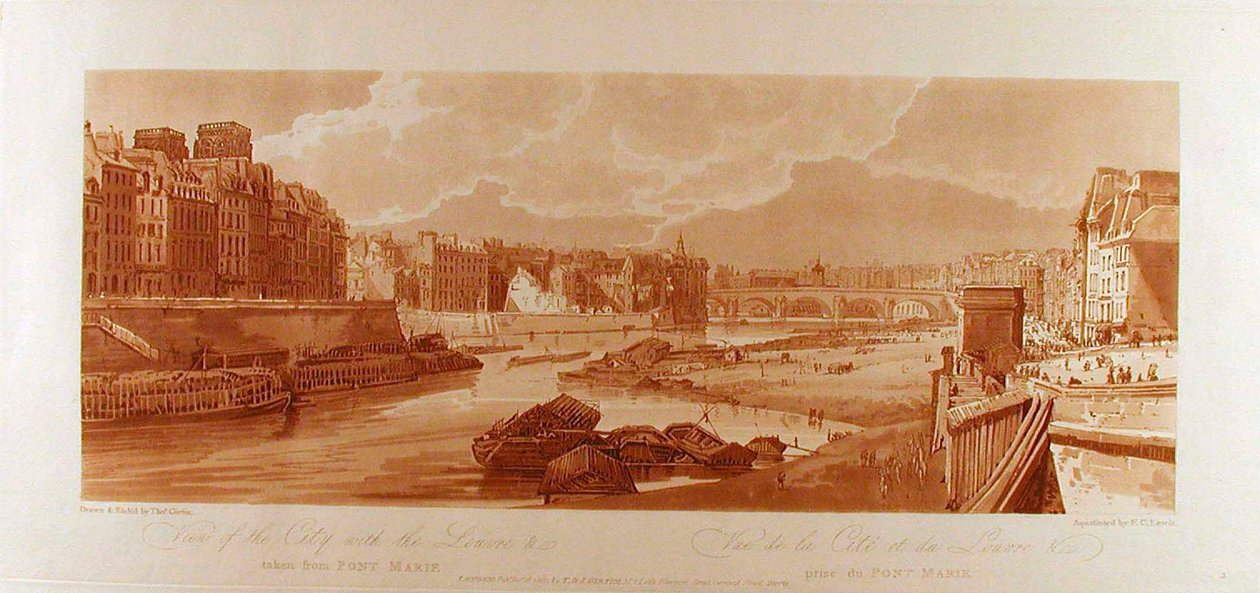 Ansicht der Stadt mit dem Louvre &c vom Pont-Marie aus gesehen da Thomas Girtin