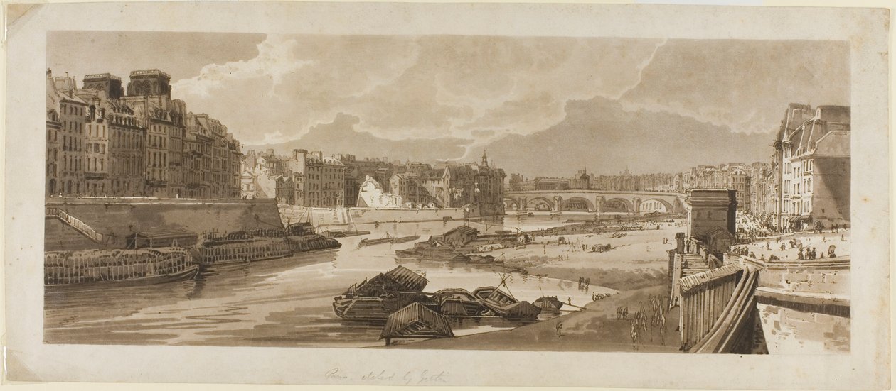Vista della città con il Louvre, ecc., presa dal Pont Marie, da Una selezione di venti delle vedute più pittoresche di Parigi da Thomas Girtin