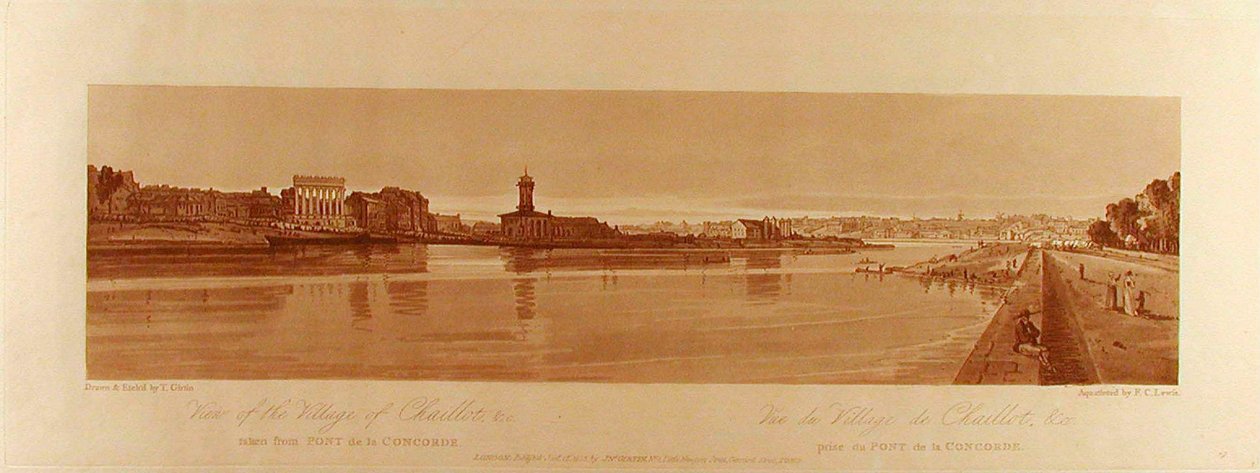 Ansicht des Dorfes Chaillot &c vom Pont de la Concorde aus gesehen da Thomas Girtin