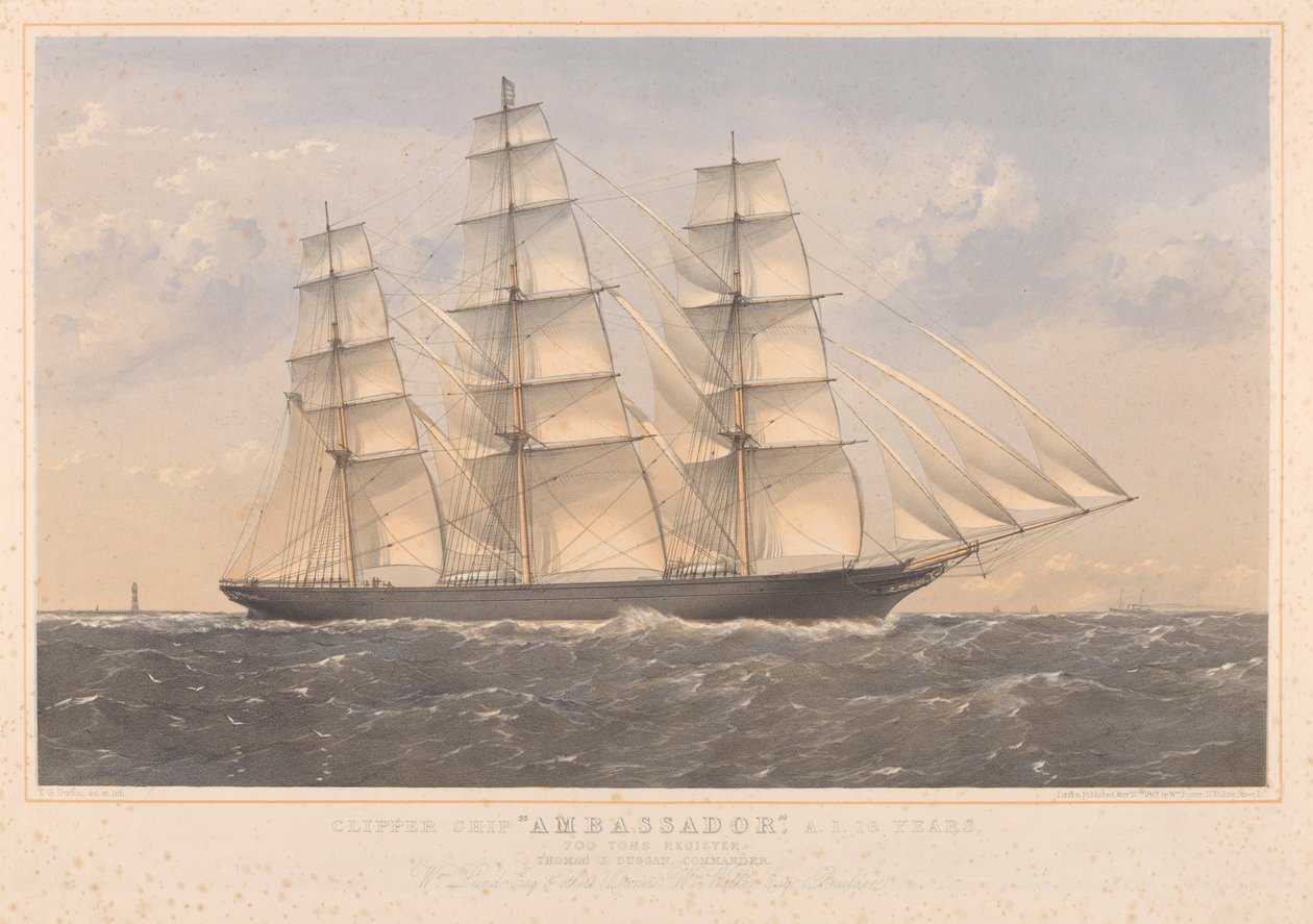 Clipper Ship Ambassador, A.1. 16 anni... William Lund Esquire & altri (proprietari) William Walker Esquire (costruttori) da Thomas Goldsworth Dutton